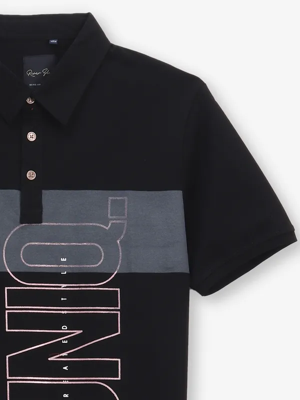 RIVER BLUE black color block cotton t-shirt