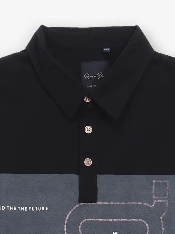 RIVER BLUE black color block cotton t-shirt