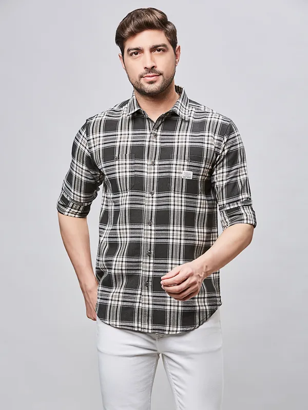 RIVER BLUE black cotton shirt with check