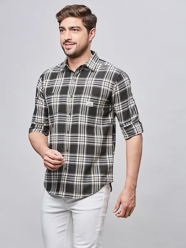 RIVER BLUE black cotton shirt with check