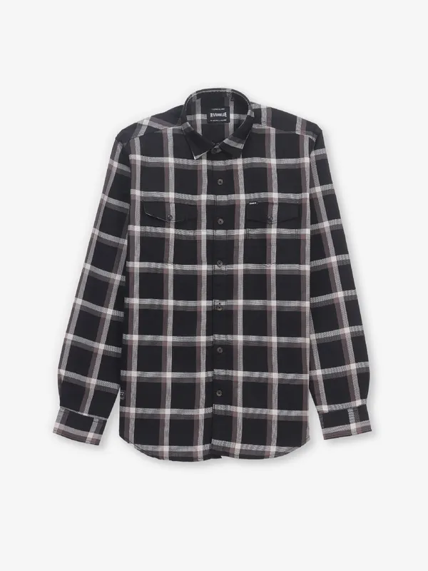 RIVER BLUE black cotton shirt with checks