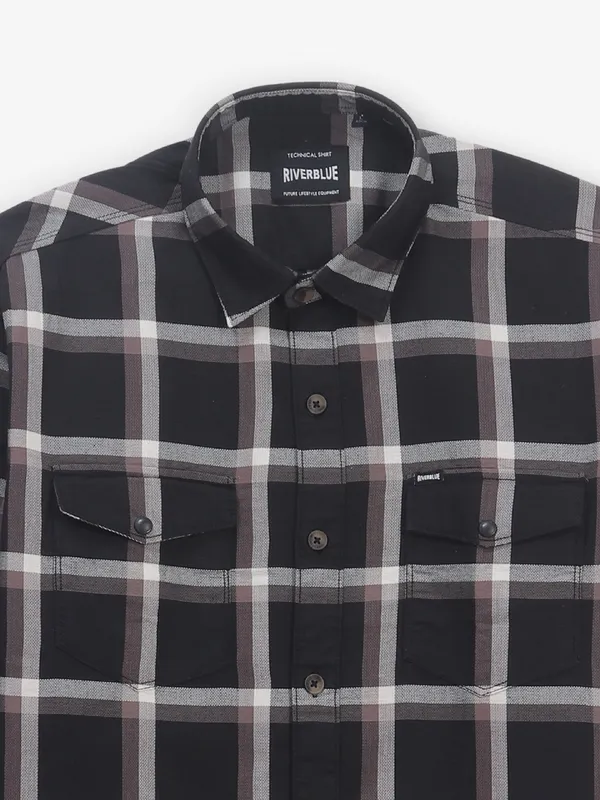 RIVER BLUE black cotton shirt with checks