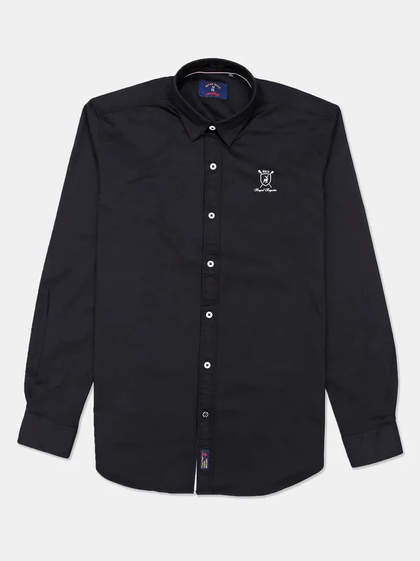 River Blue black cotton solid casual shirt