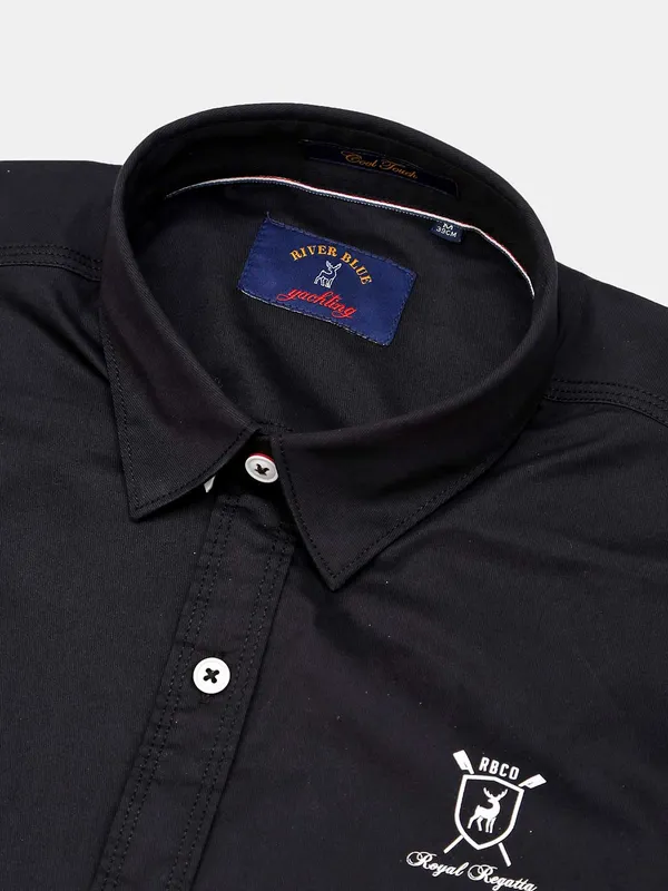 River Blue black cotton solid casual shirt