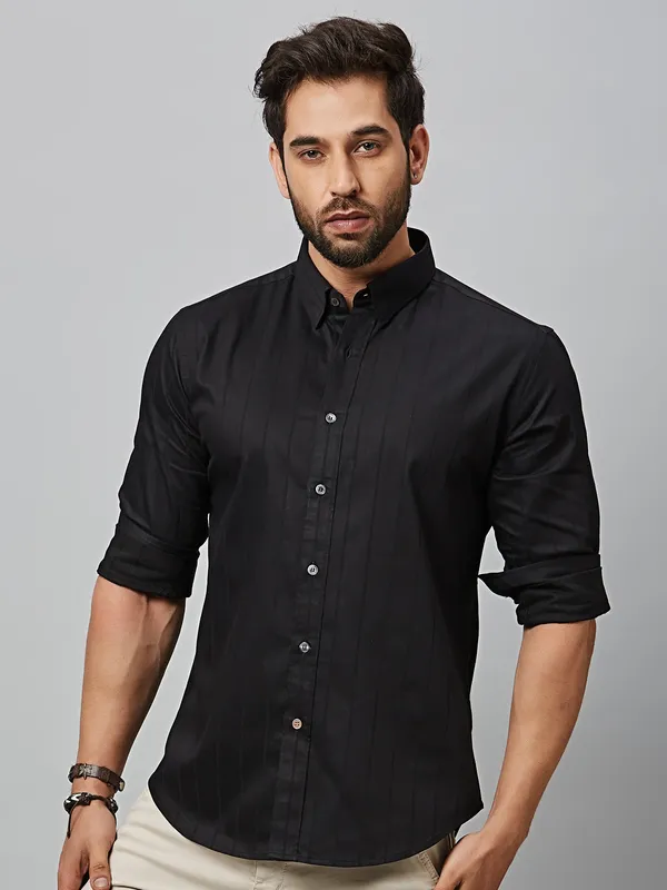 River Blue black cotton stripe shirt