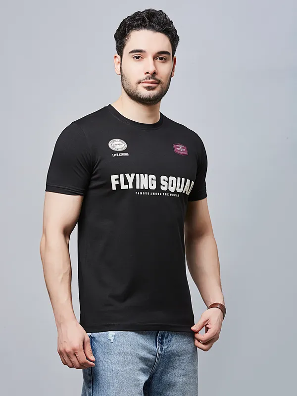 RIVER BLUE black cotton t-shirt with print