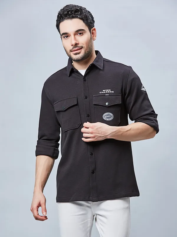 RIVER BLUE black denim shirt for men