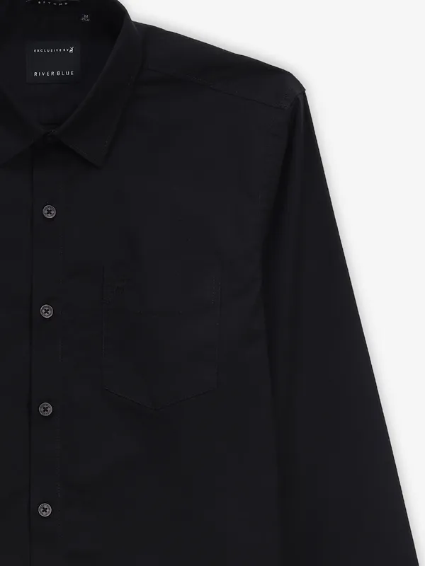 RIVER BLUE black plain cotton shirt for men