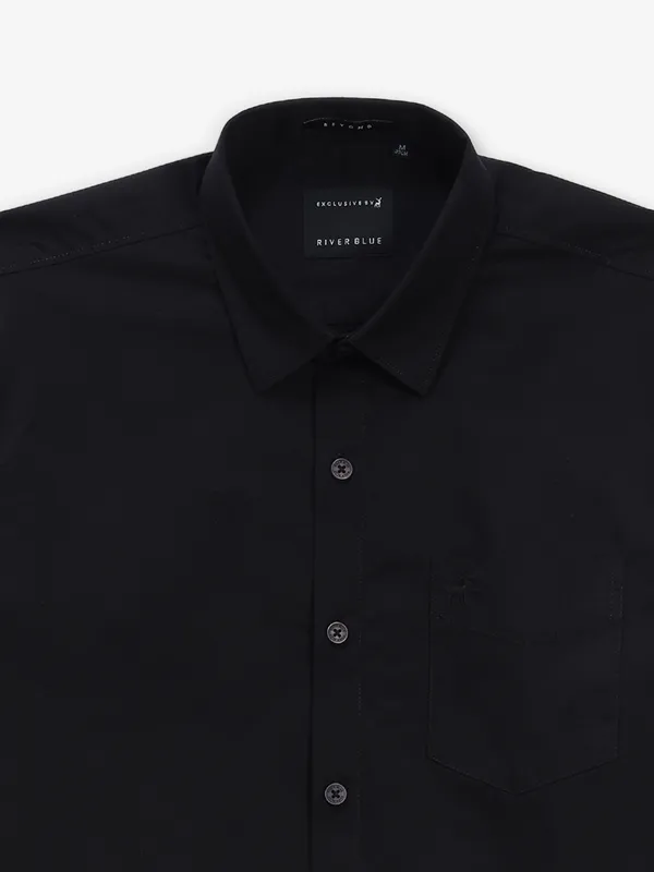 RIVER BLUE black plain cotton shirt for men
