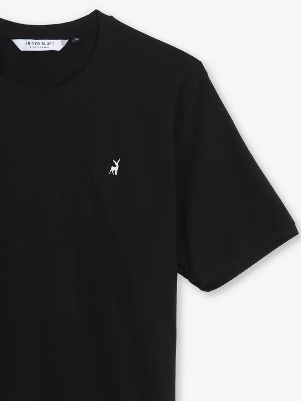 RIVER BLUE black plain cotton t-shirt