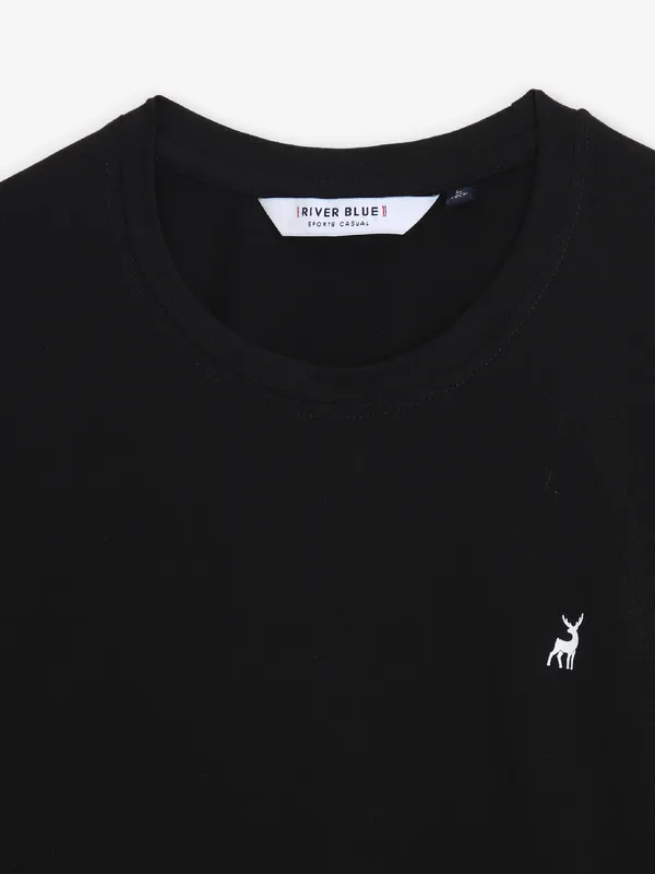RIVER BLUE black plain cotton t-shirt