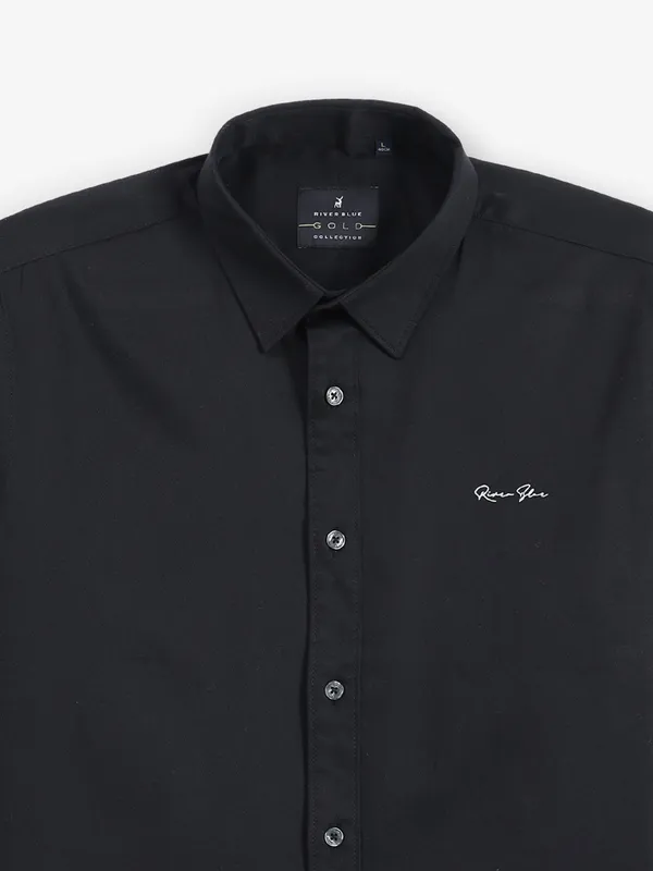 RIVER BLUE black plain shirt for men