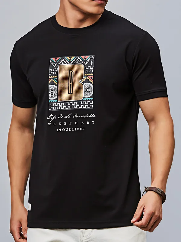 RIVER BLUE black printed cotton t-shirt