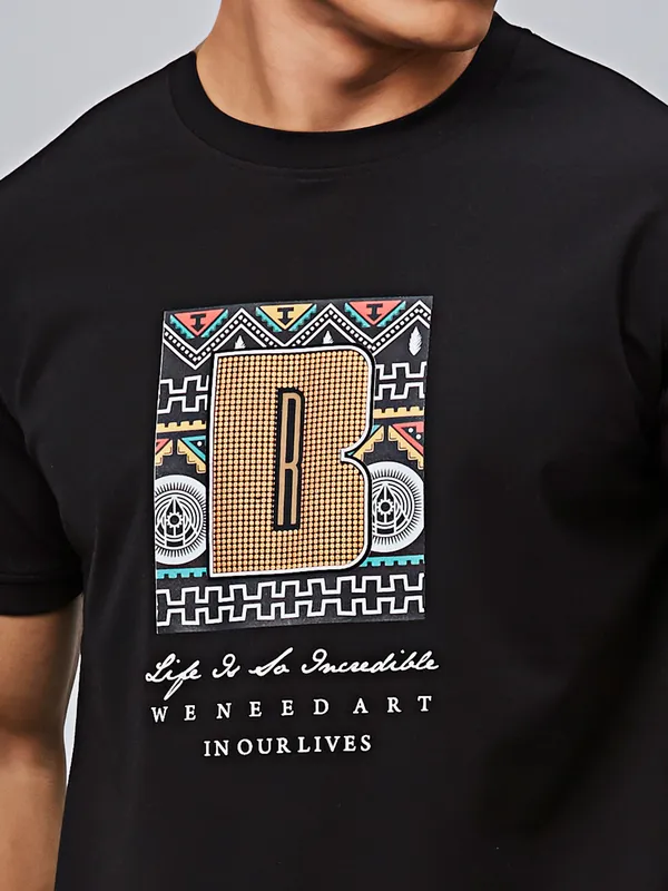 RIVER BLUE black printed cotton t-shirt