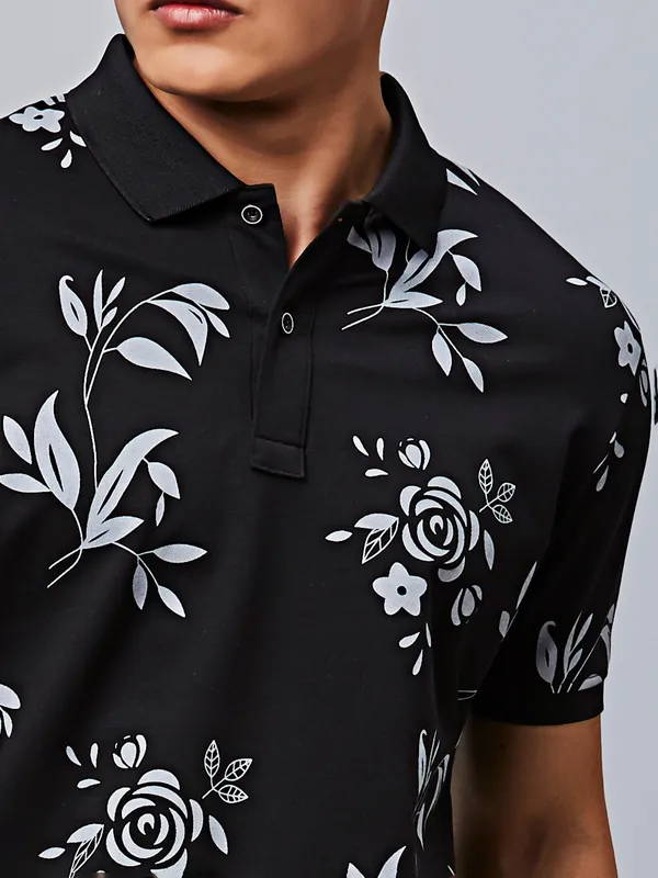 RIVER BLUE black printed cotton t-shirt for men
