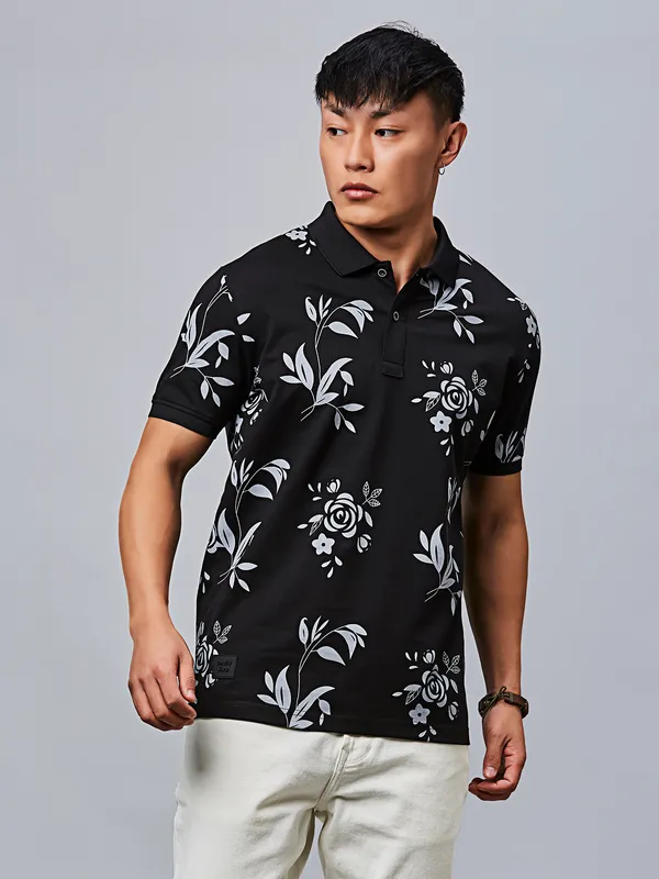 RIVER BLUE black printed cotton t-shirt for men