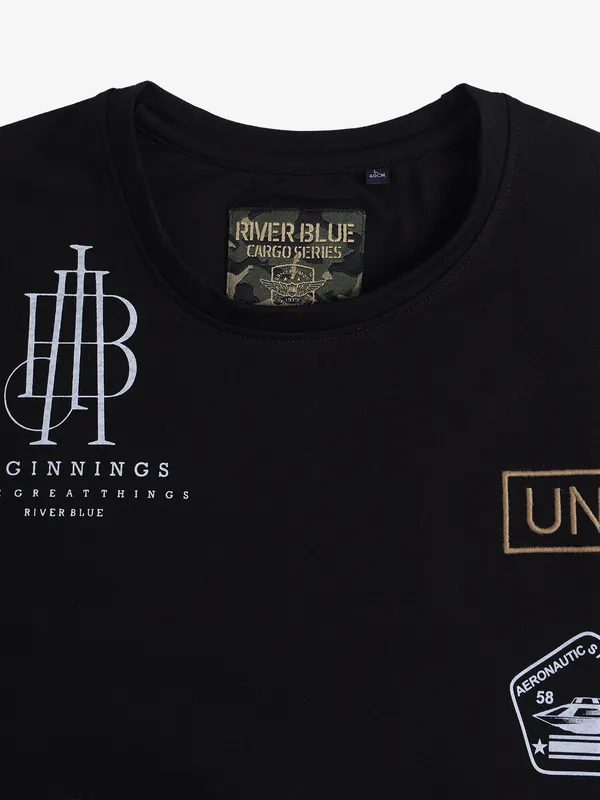 RIVER BLUE black round neck t-shirt