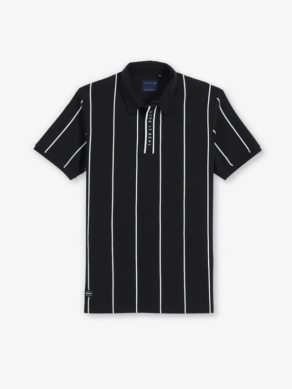 RIVER BLUE black stripe cotton polo t-shirt
