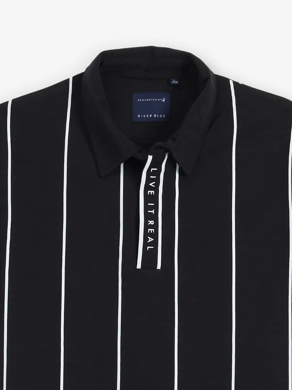 RIVER BLUE black stripe cotton polo t-shirt
