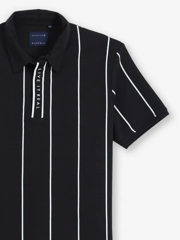 RIVER BLUE black stripe cotton polo t-shirt
