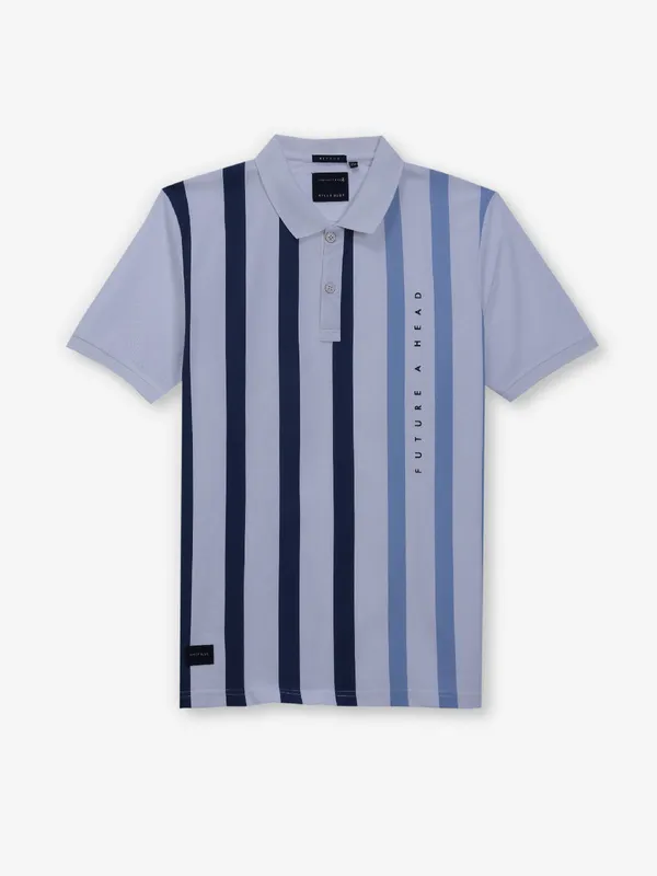 RIVER BLUE blue and white stripe cotton t-shirt