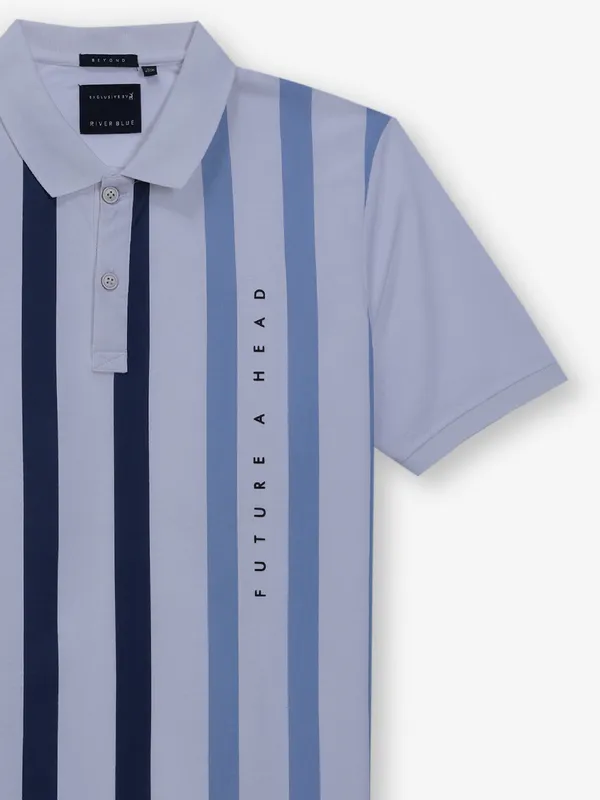 RIVER BLUE blue and white stripe cotton t-shirt