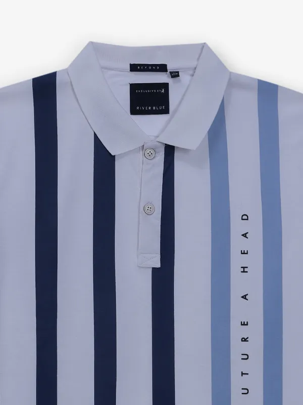 RIVER BLUE blue and white stripe cotton t-shirt