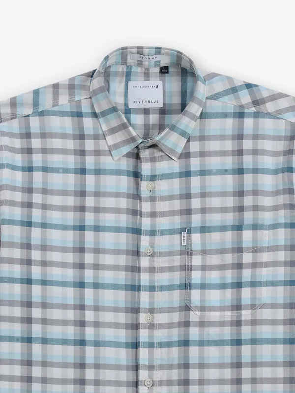 RIVER BLUE  blue checks shirt for men