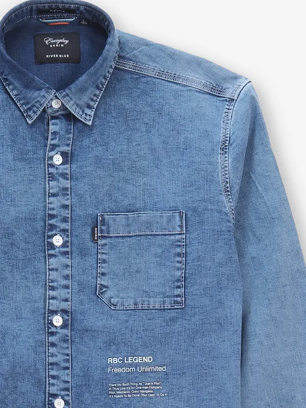RIVER BLUE blue denim casal shirt