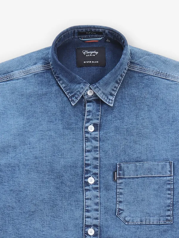 RIVER BLUE blue denim casal shirt