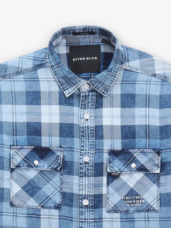 RIVER BLUE blue denim checks shirt
