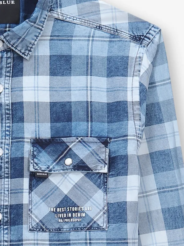RIVER BLUE blue denim checks shirt