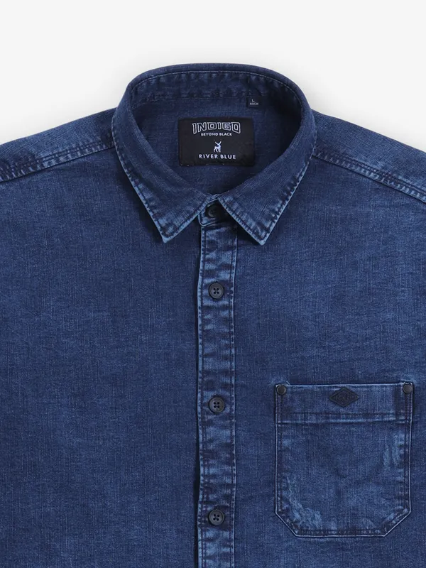 RIVER BLUE blue denim shirt for men