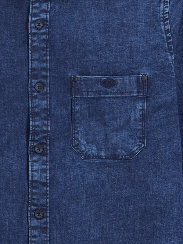 RIVER BLUE blue denim shirt for men
