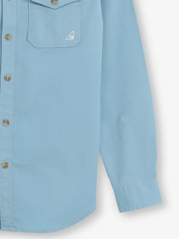 RIVER BLUE blue plain shirt for men