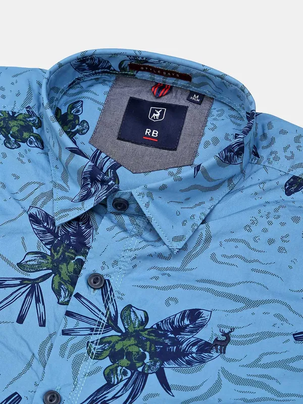 River Blue blue printed casual shirt