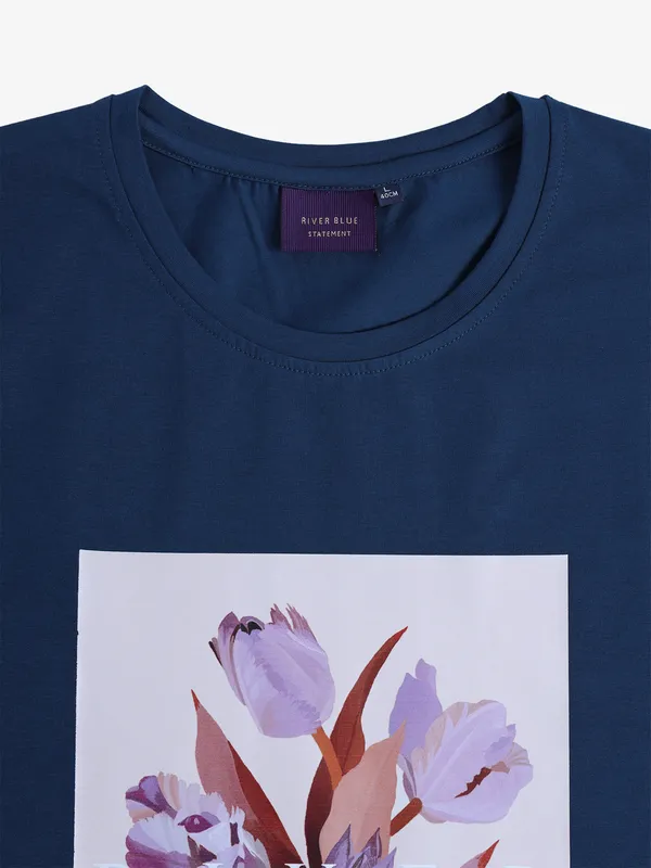 RIVER BLUE blue printed cotton t-shirt