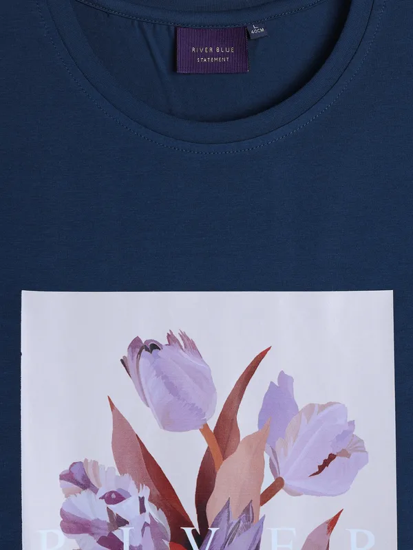 RIVER BLUE blue printed cotton t-shirt