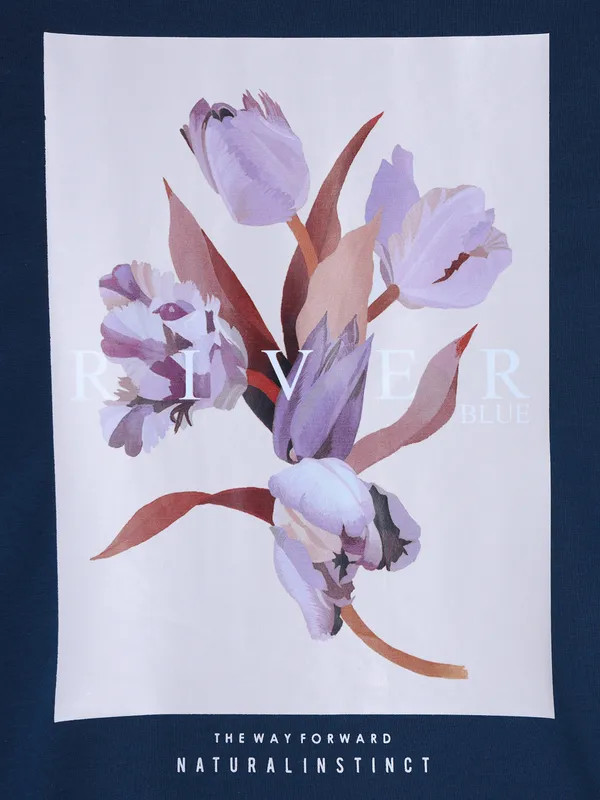 RIVER BLUE blue printed cotton t-shirt