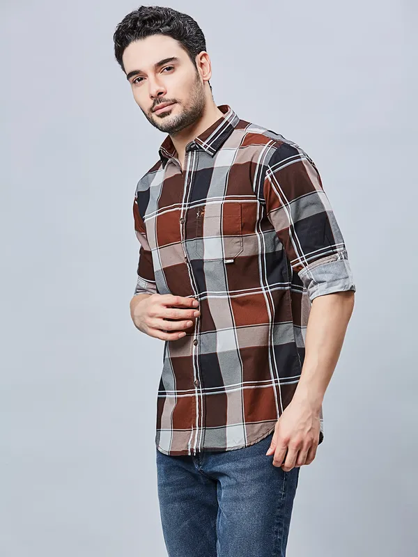 RIVER BLUE brown casaul cotton shirt for men