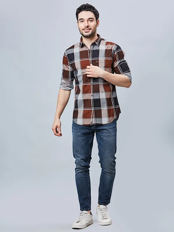 RIVER BLUE brown casaul cotton shirt for men