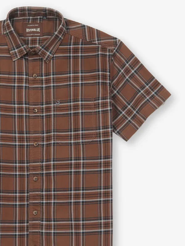 RIVER BLUE brown casual wear flannel shirt
