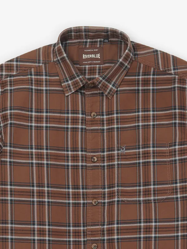 RIVER BLUE brown casual wear flannel shirt