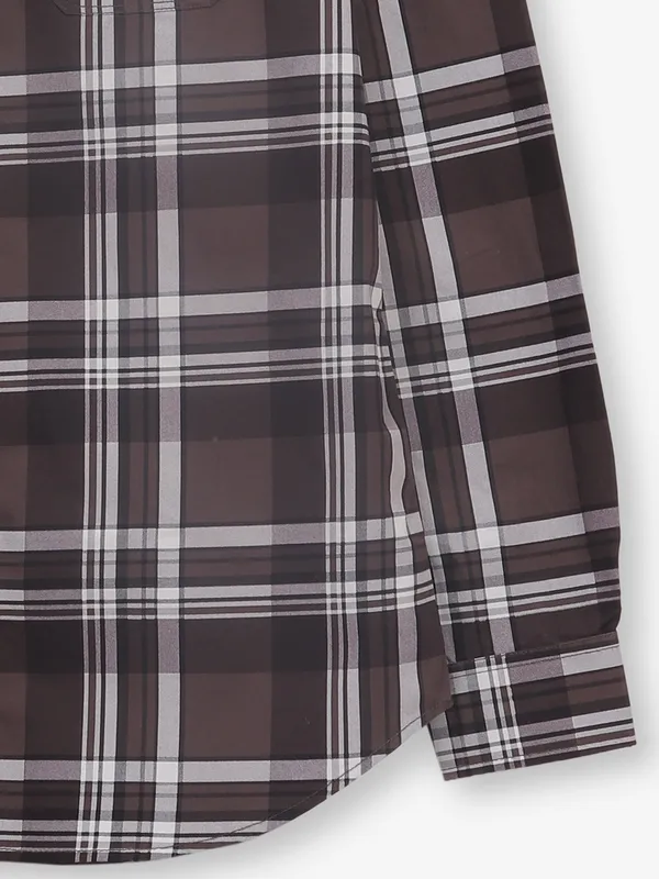 RIVER BLUE brown checks cotton slim fit shirt