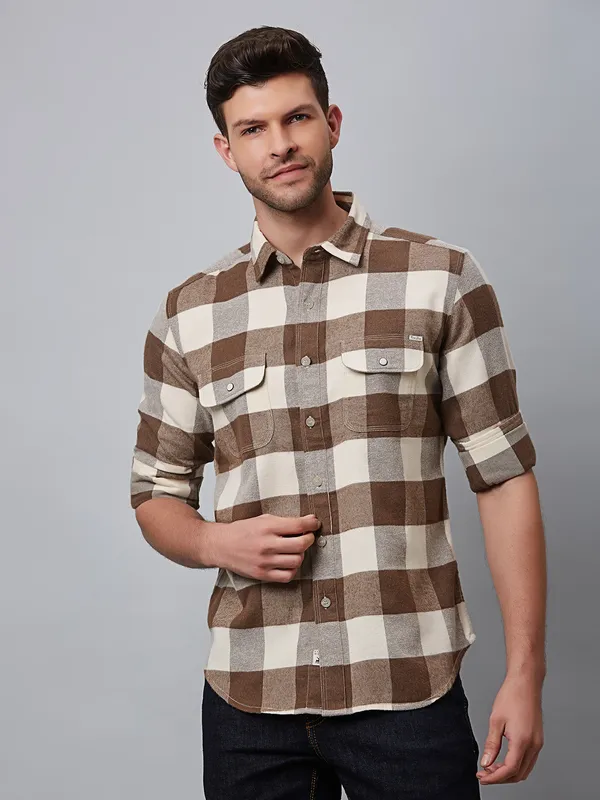 River Blue brown checks shirt in cotton