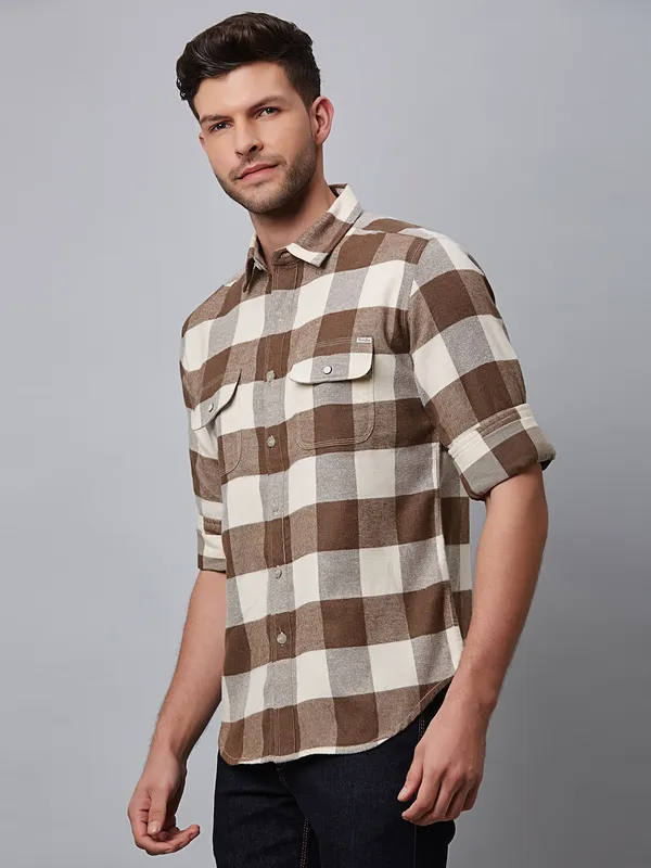 River Blue brown checks shirt in cotton