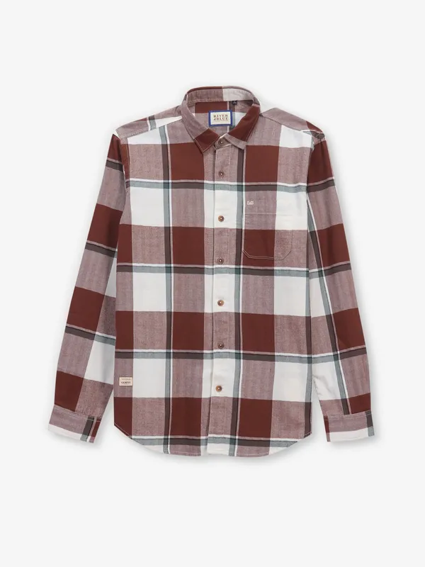 RIVER BLUE brown cotton checksCslim fit shirt