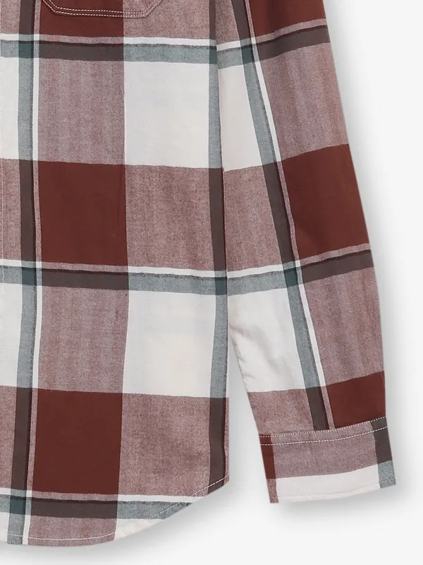 RIVER BLUE brown cotton checksCslim fit shirt