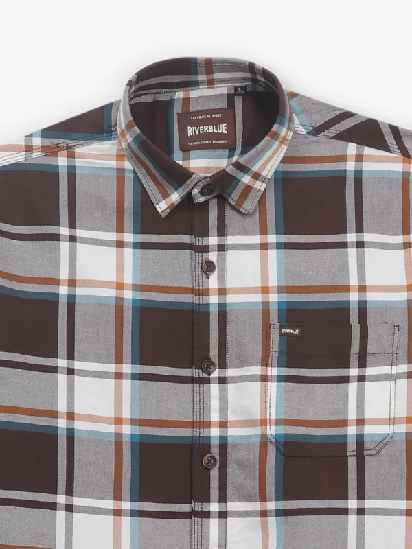 RIVER BLUE brown cotton shirt with checks