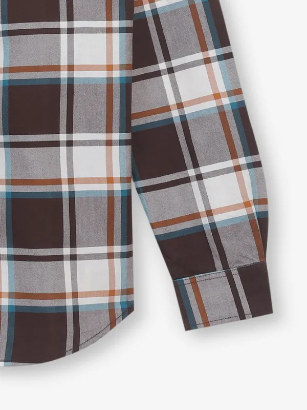 RIVER BLUE brown cotton shirt with checks